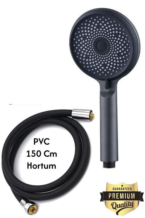 Siyah 3 Fonksiyonlu Duş Başlığı Seti – 2’Li Set (Duş Başlığı + Pvc Hortum) – Yüksek Basınçlı