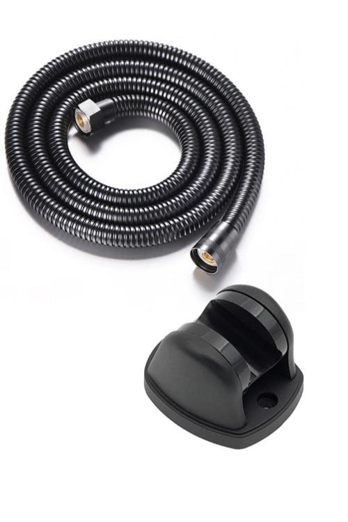 Siyah 1,5M Örgülü Duş Hortumu Ve 90 Derece Ayarlanabilir Siyah Duş Askısı 2'Li Set