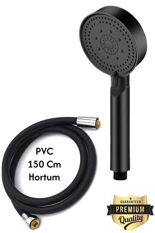 Siyah 5 Fonksiyonlu Duş Başlığı Seti – 2’Li Set Duş Başlığı+Pvc Hortum Yüksek Basınçlı