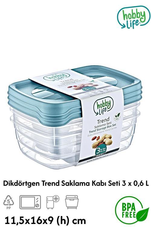 Dikdörtgen Trend Saklama Kabı Seti 3 Adet 0,6 L