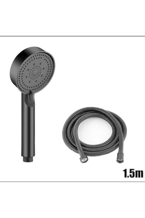Siyah 5 Fonksiyonlu Duş Başlığı Ve 150Cm Siyah Duş Hortumu