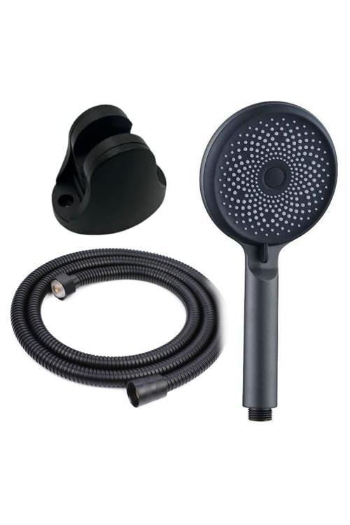 Tayzikli Yüksek Basınçlı Siyah Süper Yağmurlama Duş Seti Örgülü 150Cm Hortum Ve Mafsal Set