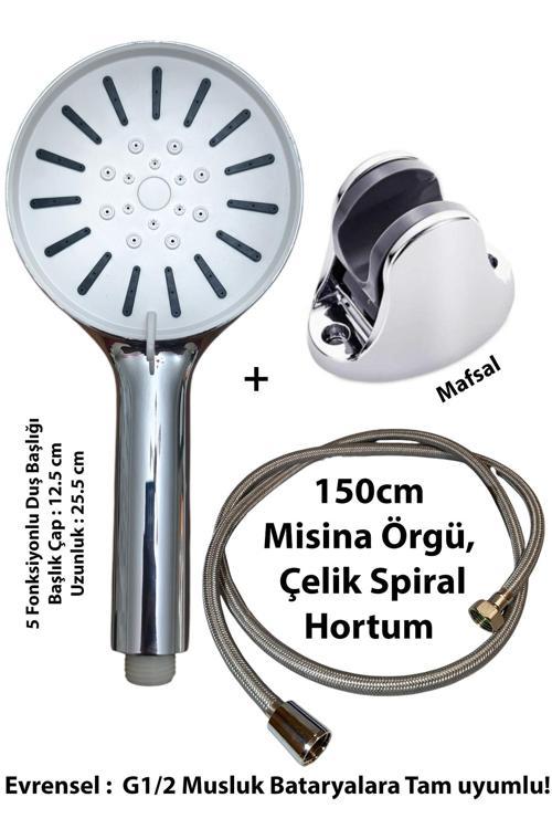 Güneş 5 Fonksiyonlu Duş Başlığı Mafsal Ve 150Cm Güçlü Hortum Duş Seti