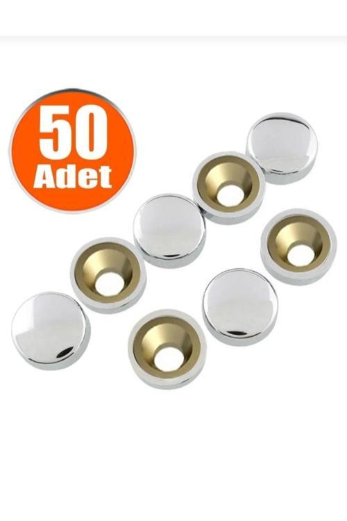 Dekoratif Vida Kapağı Kapatıcı 15 Mm Parlak Krom Metal Vida Tapası Tıpası (50 Adet)