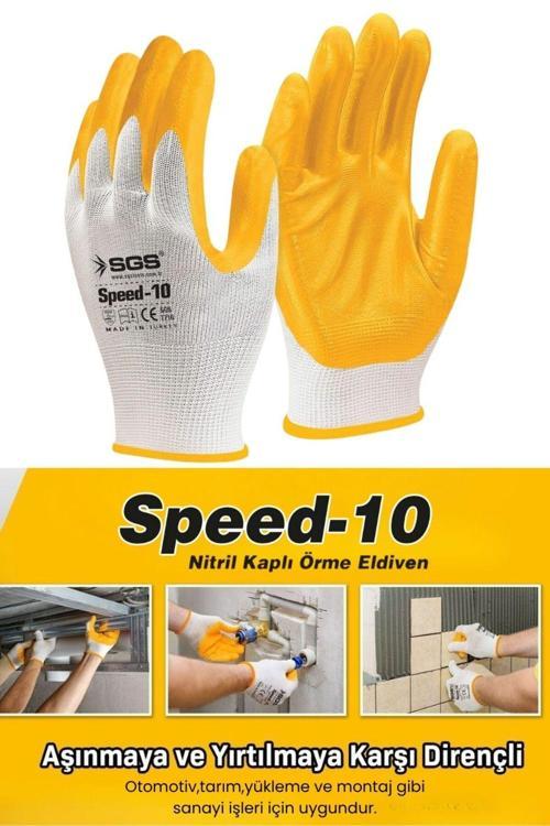 7710 SPEED10 İŞ ELDİVENİ NİTRİL KAPLAMA ÖRME SARI İŞ GÜVENLİĞİ ELDİVENİ 50 ÇİFT