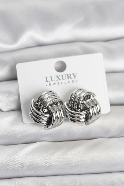 Pirinç Sarmal Gümüş Renk Kadın Küpe