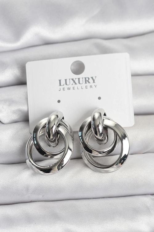 Gümüş Renk Halka Model Pirinç Kadın Küpe