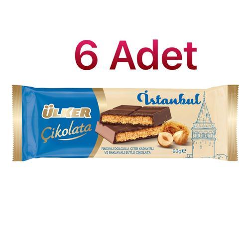 İstanbul Fındık Dolgulu Çıtır Kadayıflı Baklavalı Sütlü Çikolata 93 Gr 6 Adet