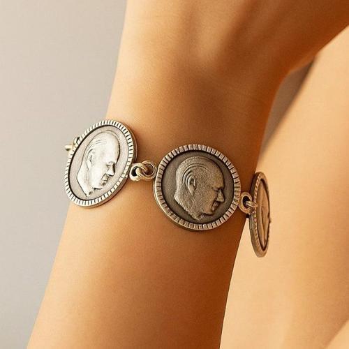 Atatürk Şekilli Kadın Bileklik Gümüş Kaplama Ayarlanabilir El Yapımı Bileklik