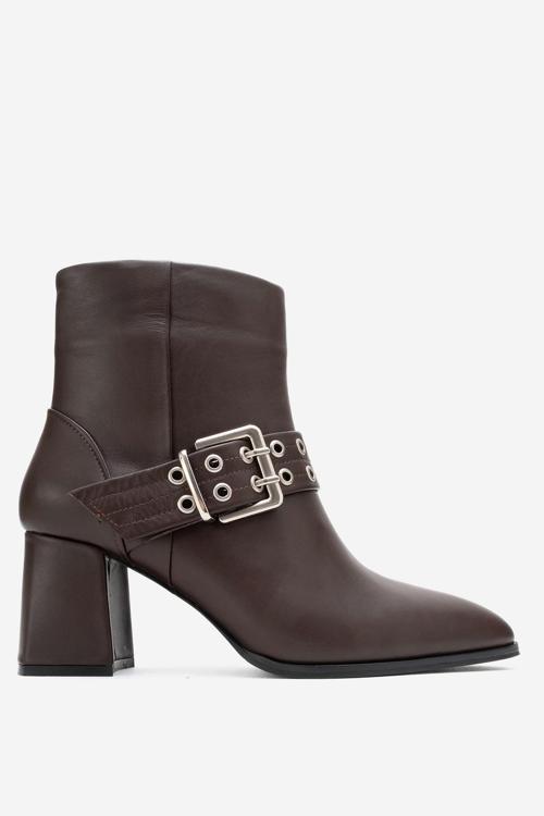 Kadın Tokalı Yüksek Topuklu Bot Gerçek Deri RC 319 KAHVERENGİ