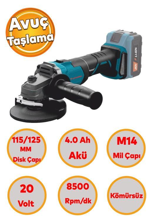 4232 Avuç Taşlama Elektrikli Kömürsüz Li-İon 20 Volt Akü 4.0 Ah Batarya M14 115 Mm 125 Mm