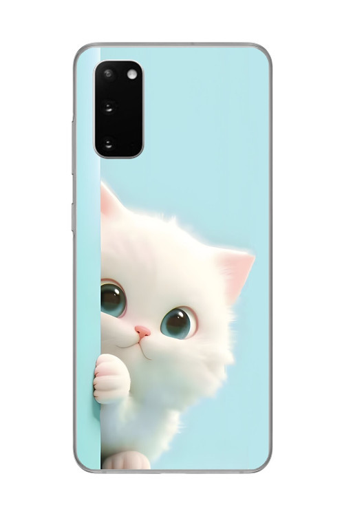 Samsung Galaxy S20 Uyumlu Şeffaf Kılıf 2 Peluş Kedi Tasarımlı