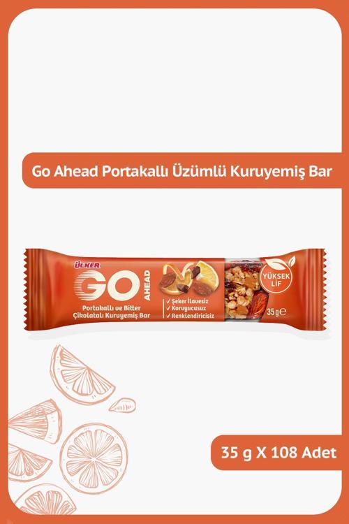 GO AHEAD Portakallı, Üzümlü ve Bitter Çikolatalı Kuruyemiş Bar - 35 gram - 108 Adet