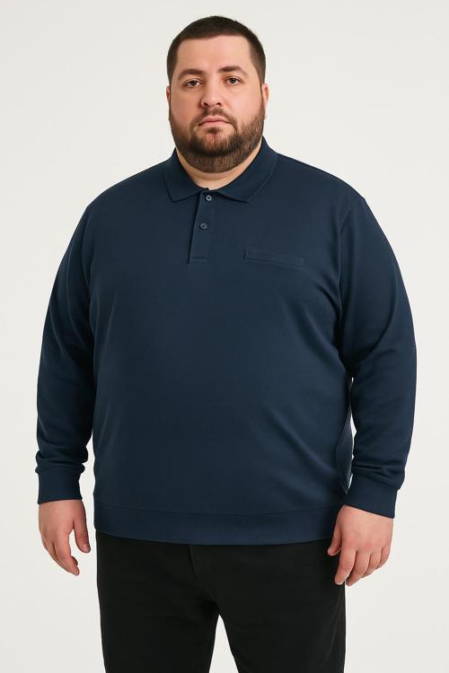 Büyük Beden Erkek Polo Yaka Uzun Kol Sweatshirt - 7417