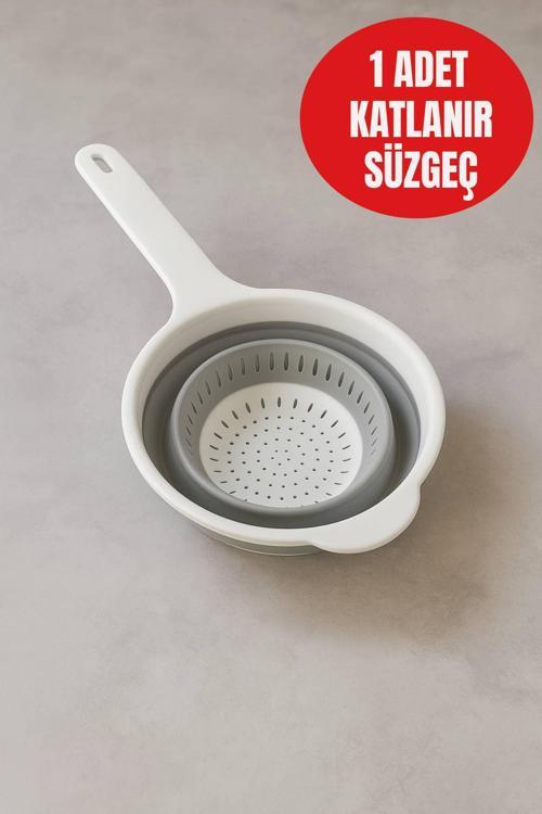 Saplı Katlanabilir Süzgeç – Gri & Beyaz Renk • BPA Free • Kolay Temizlik • Dayanıklı Silikon