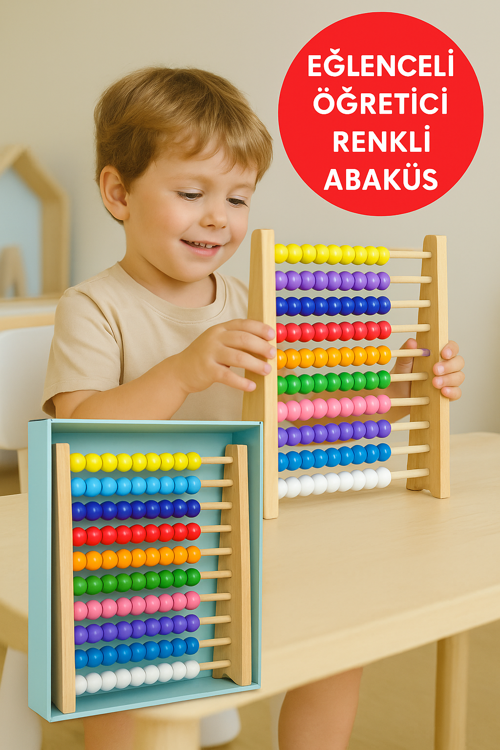 Premium Ahşap Renkli Abaküs • 10 Katlı Eğitici Sayma ve Zeka Geliştirici Oyuncak