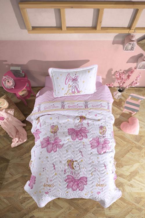 %100 Pamuk Tek Kişilik Yatak Örtüsü Ballerina V1 Pembe