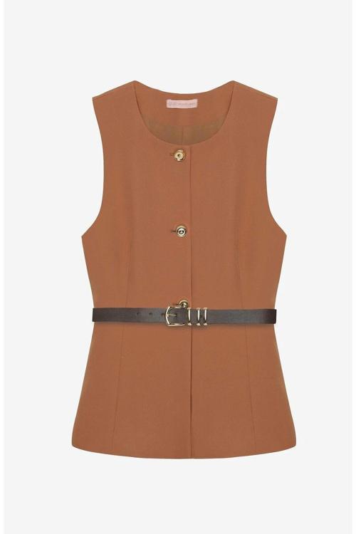 Bisiklet Yaka Kemerli Kadın Yelek