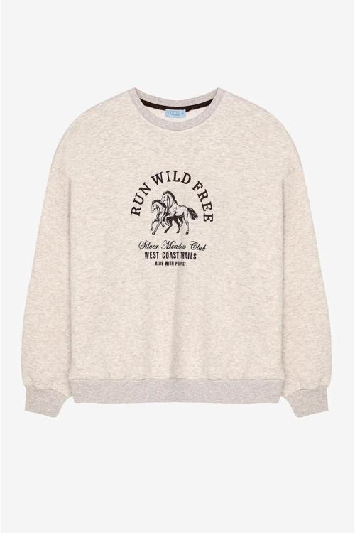 Baskı ve Nakış Detaylı Kadın Sweatshirt