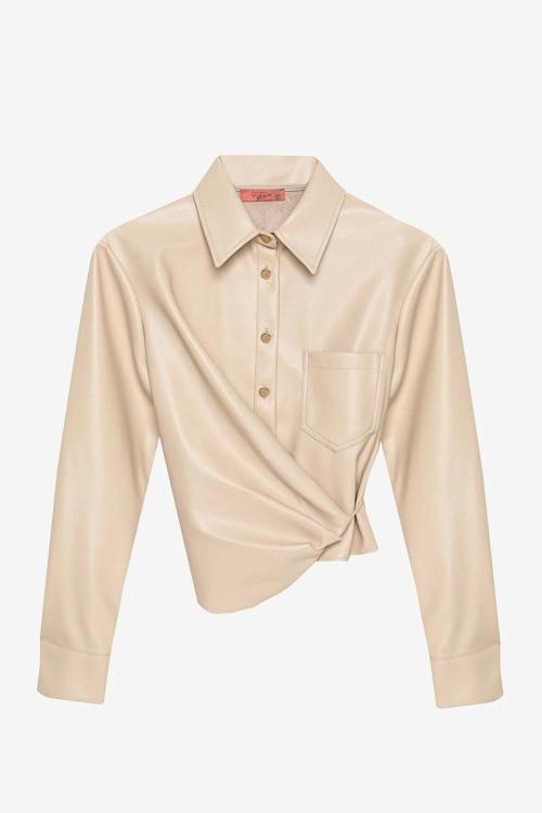 Bağlama Detaylı Kadın Deri Gömlek