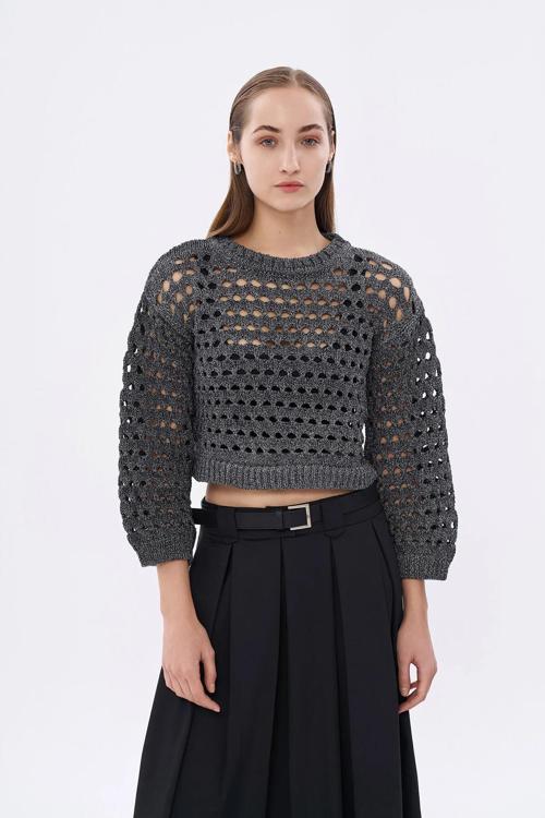 Sim Detaylı File Kadın Kazak