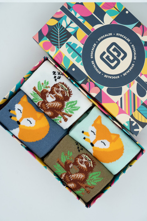 Unisex Pamuklu Tilki Koala Özel Desenli 4 Farklı Renkli Esnek Terletmez Rahat Soket Çorap