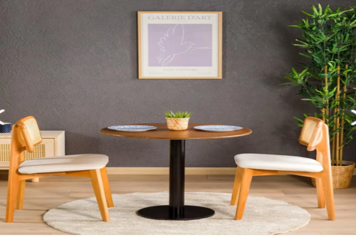 metal ayaklı ahşap bistro mutfak masası.