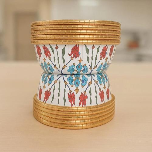 Premium Lale Desenli Beyaz Yuvarlak Aşure-Tatlı Kase 12li