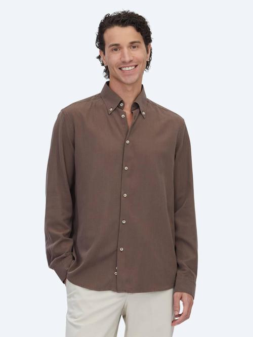 Kahverengi Regular Fit Dokuma Casual Pamuk Karışımlı Gömlek