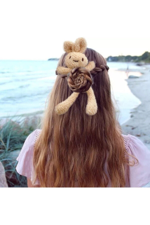 1 Adet Peluş Tavşan Toka Tüylü Simit Toka Topuz Tokası