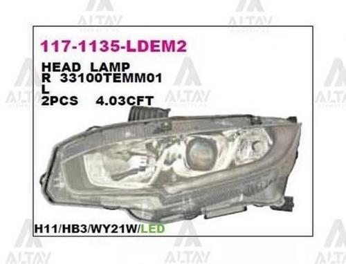 Far Civic 2016 Sonrası  Sedan Elegance-Premıum Motoru Üzerinde Ledli Sağ (Oem No:33100-Tet-H01) (Ade