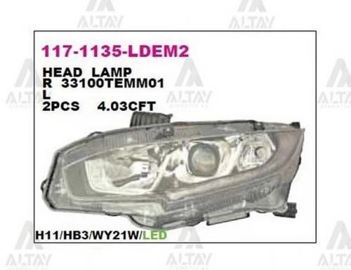 Far Civic 2016 Sonrası  Sedan Elegance-Premıum Motoru Üzerinde Ledli Sol (Oem No:33150-Tet-H01) (Ade