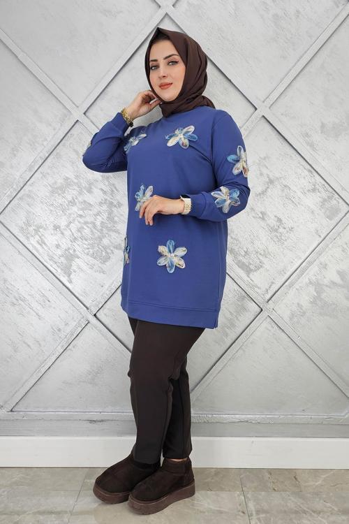 KADIN DİKME ÇİÇEK DETAYLI TESETTÜR TUNİK
