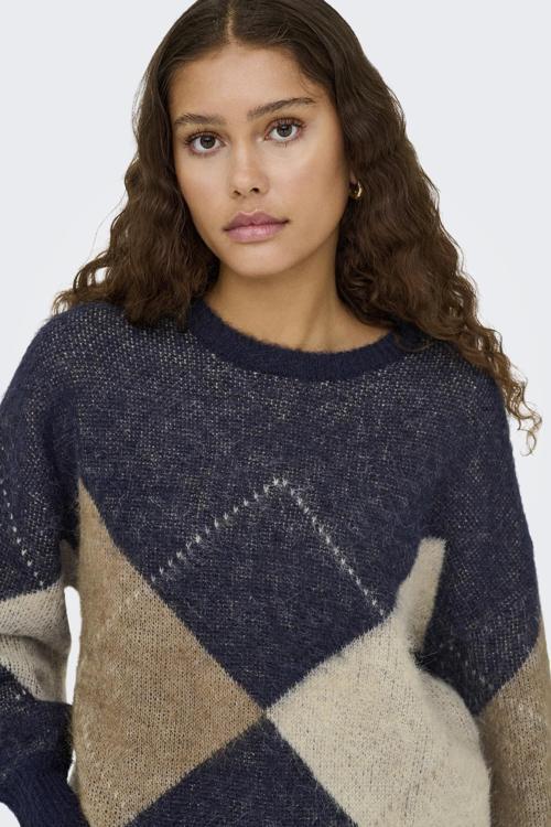 Noeme Life LS Jacquard O-Neck Kadın Triko Kazak – Jakarlı Bisiklet Yaka