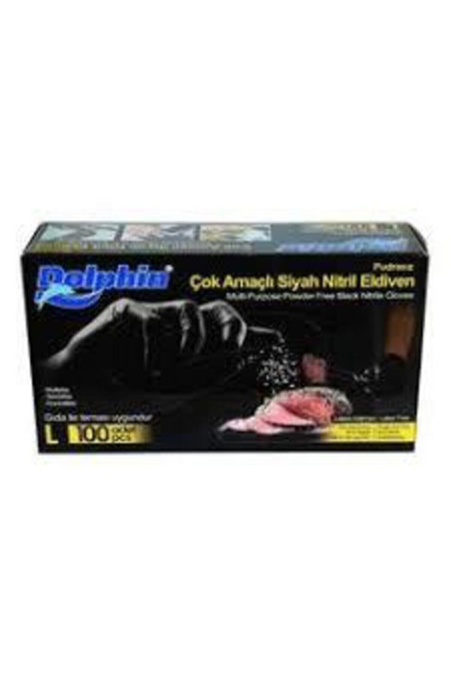 Dolphın L Beden Siyah Nitril Eldiven 10O Adet 10 Kutu