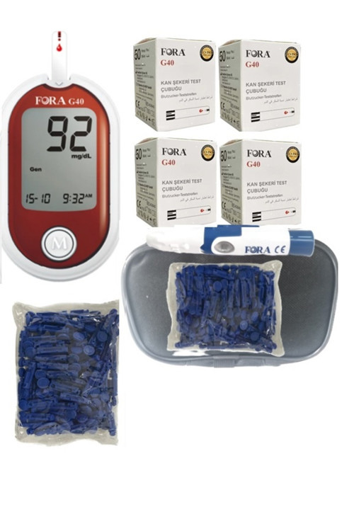 G40 Kan Şeker Ölçüm Cihazı + 4 Kutu Strip+Delme Kalemi + Taşıma Çantası + 200 Lanset İğne