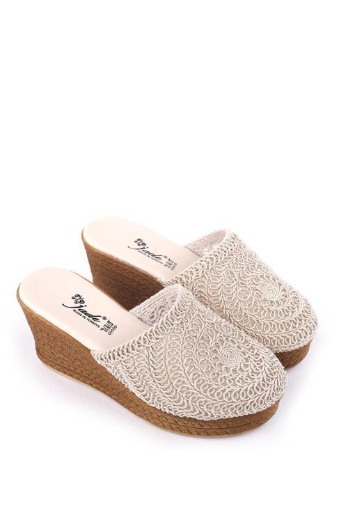 Jade 4740 Kadın 8 Cm Dolgu Topuklu Hasır Örme Terlik