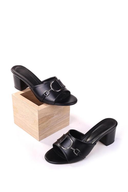 LL107 Kadın 6,5 Cm Kare Topuk Günlük Terlik