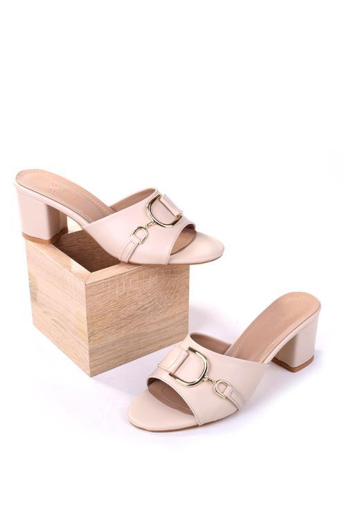 LL107 Kadın 6,5 Cm Kare Topuk Günlük Terlik