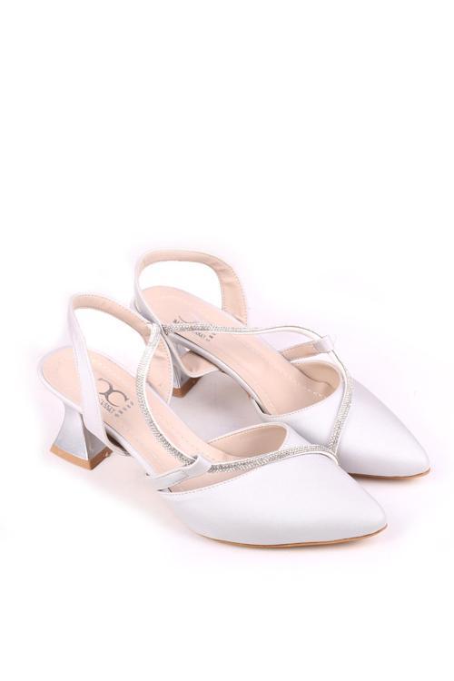 028 Kadın Taş Detaylı Arkası Açık 6 Cm Topuklu Ayakkabı