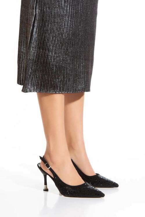 HH-014 Taş Detaylı Kadın Klasik 9 Cm Topuklu Ayakkabı