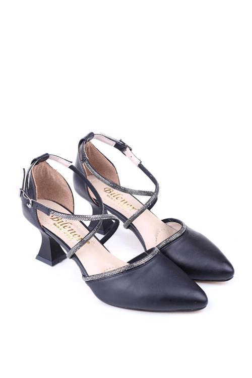 4845 Kadın 6 cm Topuklu Taşlı & Cilt Ayakkabı