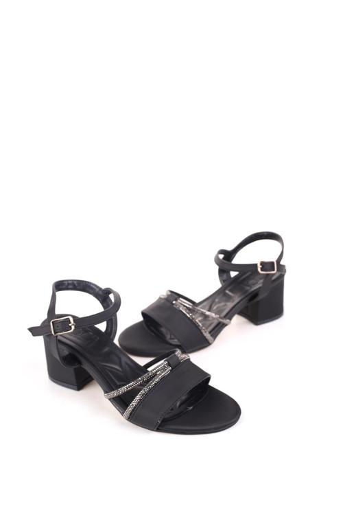 411 Kadın Taş Detaylı 6 Cm Topuklu Sandalet Ayakkabı