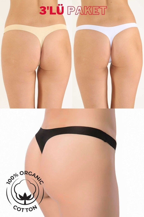 Pamuklu Lazer Kesim 3'Lü Paket Tanga