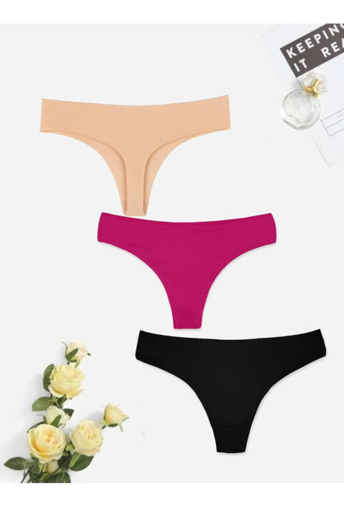 Kadın Dikişsiz Iz Yapmaz Lazer Kesim Tanga Külot 3'Lü