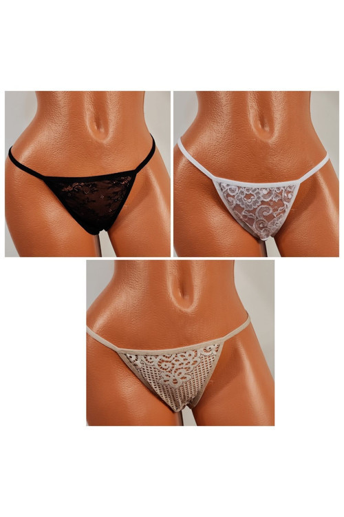 Aysimala Kadın Ipli Dantelli Lastikli Ip Tanga 3'Lü Paket