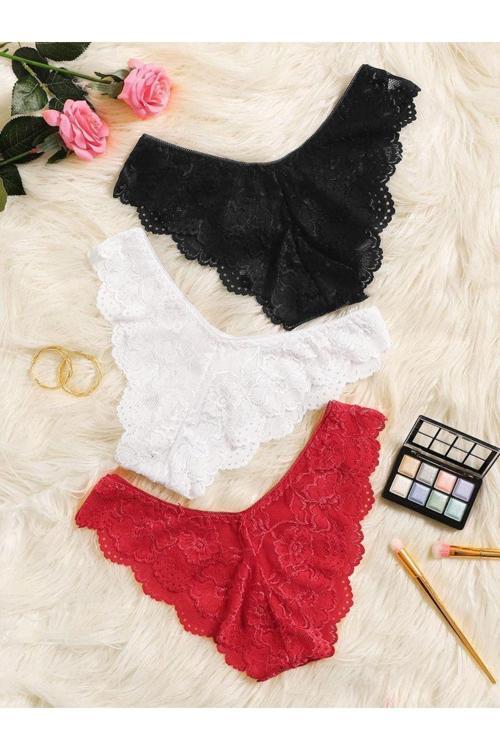 Dantel Detaylı 3'Lü Adet Brazilian Külot