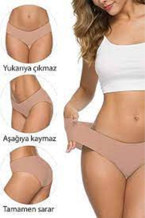Gecko Kadın Bikini Lazer Kesim Iz Yapmaz,Görünmez,Yumuşak.,İç Giyim Külot 3'Lü Ten