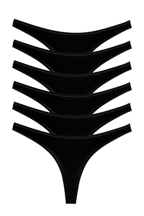 Kadın Siyah Pamuklu Klasik String, Tanga ( 6 Lı Set )