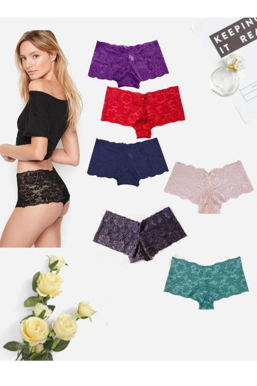 Dantelli Kadın Boxer Fantazi Külot 7 Adet